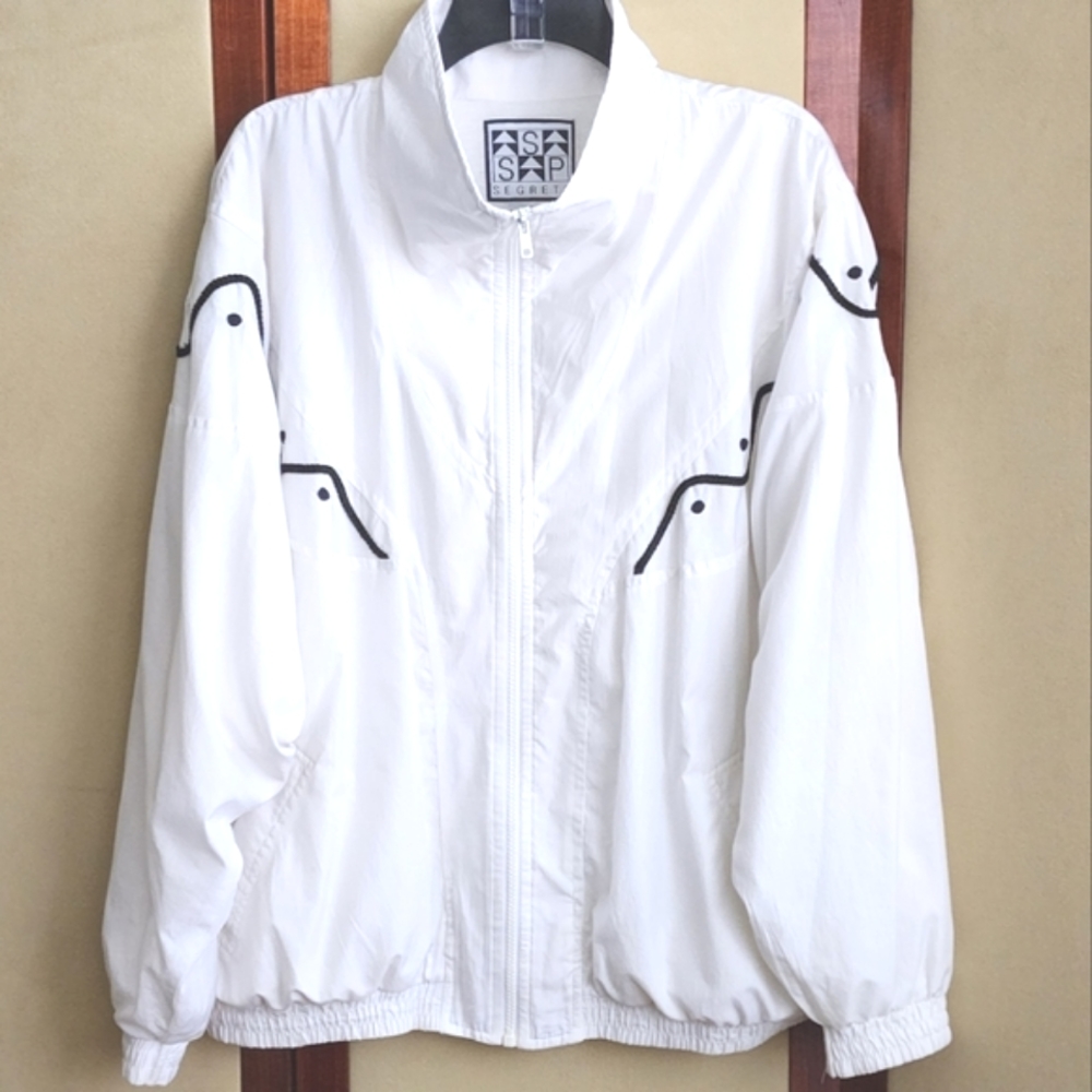 Vintage Segrets White Bomber Windbreaker Jacket Size L